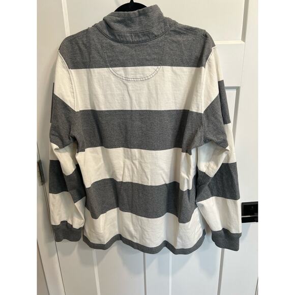 LL BEAN Sweater MENS Large Top Striped 1/4 Zip Pullover GRAY  White - Picture 3 of 6